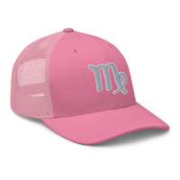Heather/ Black trucker hat featuring Zodiac Sign Virgo embroidered artwork, product image 7