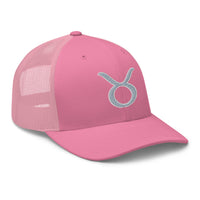 Heather/ Black trucker hat featuring Zodiac Sign Taurus embroidered artwork, product image 7