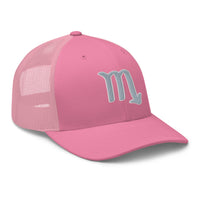 Heather/ Black trucker hat featuring Zodiac Sign Scorpio embroidered artwork, product image 7