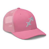 Heather/ Black trucker hat featuring Zodiac Sign Sagittarius embroidered artwork, product image 7