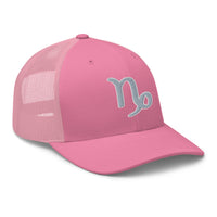 Heather/ Black trucker hat featuring Zodiac Sign Capricorn embroidered artwork, product image 7