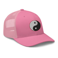 Heather/ Black trucker hat featuring Yin and Yang Chinese Symbol embroidered artwork, product image 7