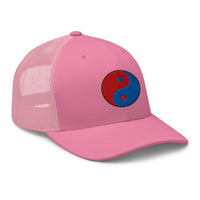 Heather/ Black trucker hat featuring Fire Ice Yin Yang Chinese Symbol embroidered artwork, product image 7