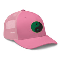 Heather/ Black trucker hat featuring Yin Yang Green Chinese Symbol embroidered artwork, product image 7