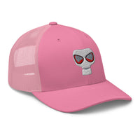 Heather/ Black trucker hat featuring WWII Era Bio Hazard Gas Mask embroidered artwork, product image 7