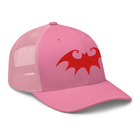 Heather/ Black trucker hat featuring Whimsical Halloween Vampire Bat embroidered artwork, product image 7