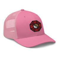 Heather Grey/White trucker hat featuring Yin Yang embroidered artwork, product image 7