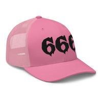 White trucker hat featuring Black 666 embroidered artwork, product image 8