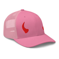 White trucker hat featuring Red Devil Horns embroidered artwork, product image 8