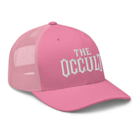 White trucker hat featuring The Occult White embroidered artwork, product image 7