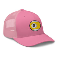 White trucker hat featuring Nine Ball Line Billiards embroidered artwork, product image 7
