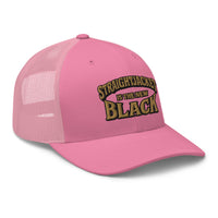 White trucker hat featuring Straightjacket Is the New Black embroidered artwork, product image 7