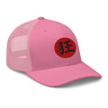 White trucker hat featuring Madness Kanji 狂 (Kyō) Trucker embroidered artwork, product image 7