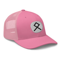 White trucker hat featuring Othala Rune embroidered artwork, product image 7