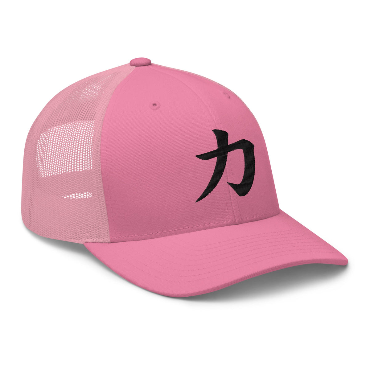 White trucker hat featuring Power Kanji Symbol 力 embroidered artwork, product image 7