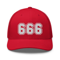 Moss/ Khaki trucker hat featuring White 666 Number of the Beast Embroidered Retro embroidered artwork, product image 12
