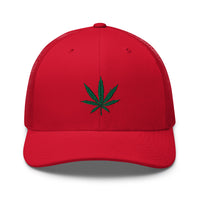 trucker hat featuring Cannabis Pot Leaf Marijuana Embroidered Retro embroidered artwork, product image 12