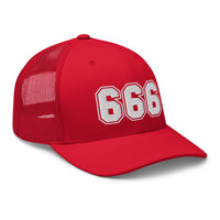 White trucker hat featuring White 666 Number of the Beast Embroidered Retro embroidered artwork, product image 13