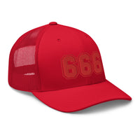 trucker hat featuring Red 666 Number of the Beast Embroidered Retro embroidered artwork, product image 14