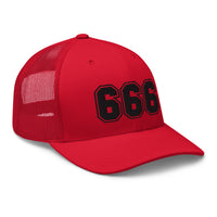 trucker hat featuring Black 666 Number of the Beast Embroidered Retro embroidered artwork, product image 14