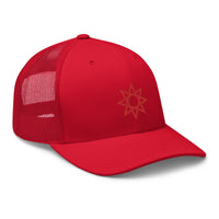 trucker hat featuring Red 8 Point Star Octagram Anu God Embroidered Retro embroidered artwork, product image 14