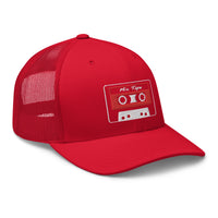 White trucker hat featuring 80's Style Retro Cassette Mix Tape Embroidered Retro embroidered artwork, product image 13