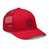 trucker hat featuring Black 9 Point Star Pentagram Occult Symbol Embroidered Retro embroidered artwork, product image 12