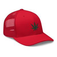trucker hat featuring Cannabis Pot Leaf Marijuana Embroidered Retro embroidered artwork, product image 13