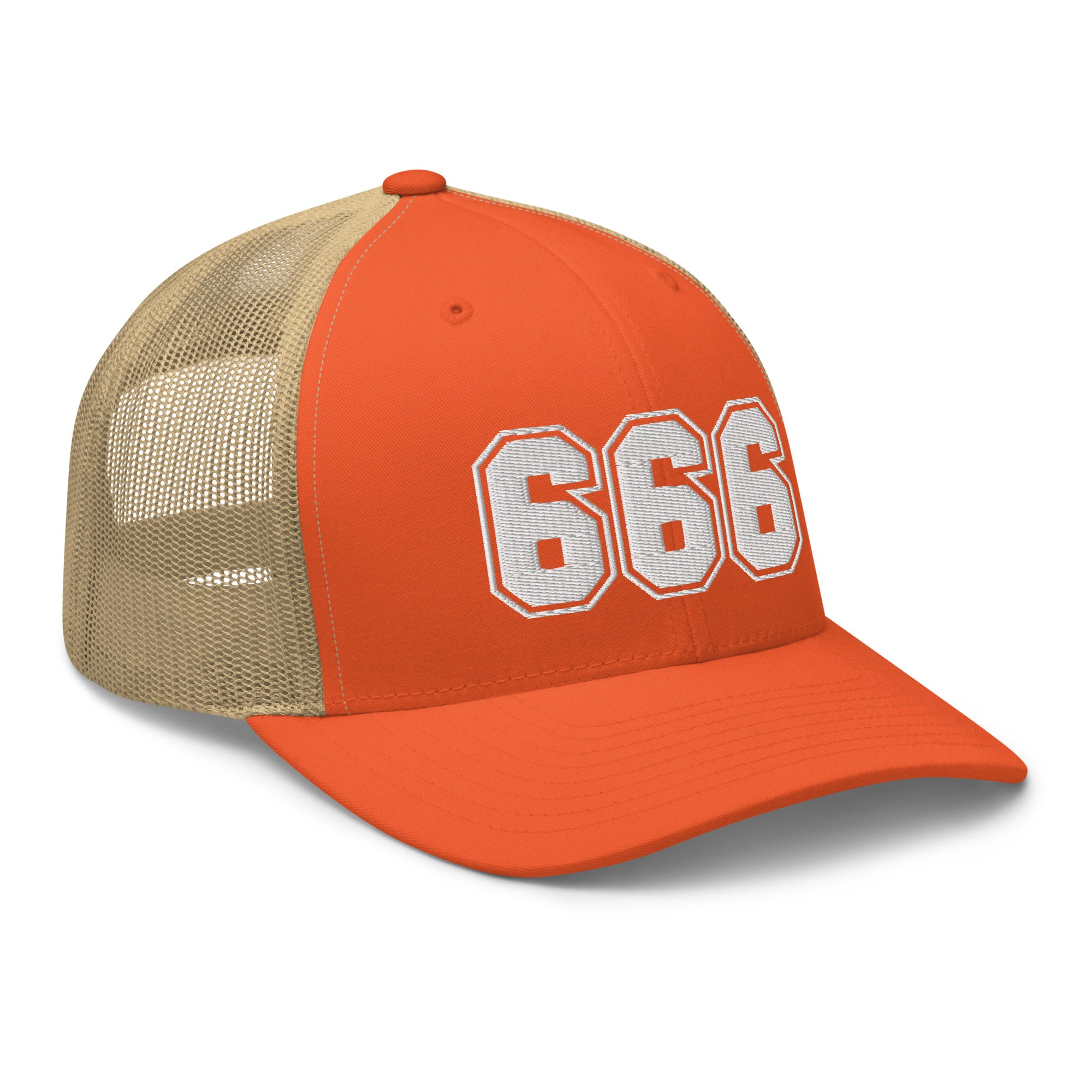 White 666 Number of the Beast Embroidered Retro Trucker Cap Snapback Hat