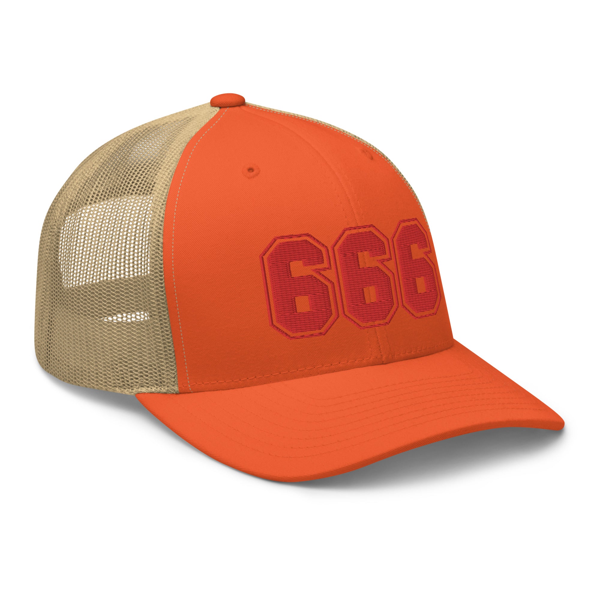 Red 666 Number of the Beast Embroidered Retro Trucker Cap Snapback Hat