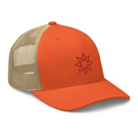 trucker hat featuring Red 8 Point Star Octagram Anu God Embroidered Retro embroidered artwork, product image 18