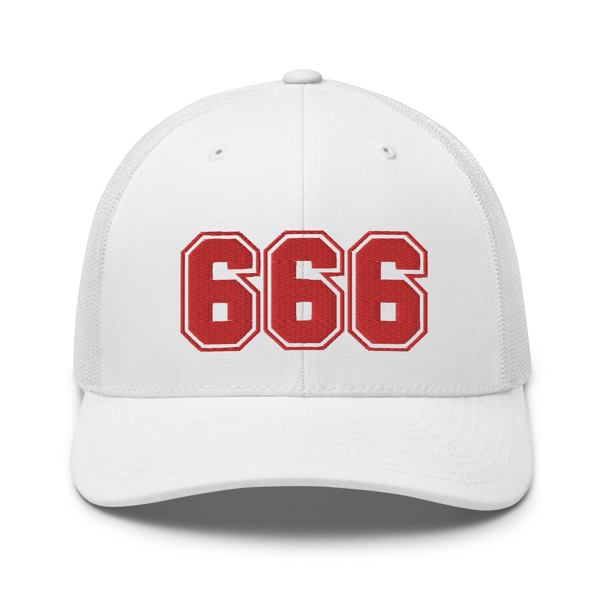 Red 666 Number of the Beast Embroidered Retro Trucker Cap Snapback Hat