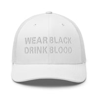 trucker hat featuring Wear Black Drink Blood embroidered artwork, product image 11