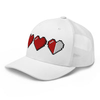 trucker hat featuring 3 Heart Meter Retro 8 Bit Video Game Pixelated embroidered artwork, product image 10