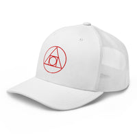 trucker hat featuring Philosopher's Stone Red Alchemy Symbol embroidered artwork, product image 10