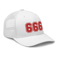 trucker hat featuring Red 666 Number of the Beast Embroidered Retro embroidered artwork, product image 28