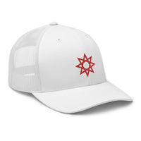 trucker hat featuring Red 8 Point Star Octagram Anu God Embroidered Retro embroidered artwork, product image 28
