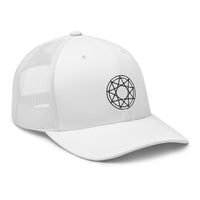 trucker hat featuring Black 9 Point Star Pentagram Occult Symbol Embroidered Retro embroidered artwork, product image 18