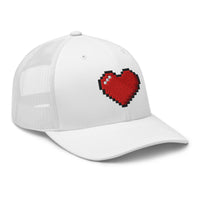 trucker hat featuring Retro 8 Bit Video Game Pixelated Heart embroidered artwork, product image 10
