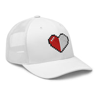 trucker hat featuring Retro 8 Bit Video Game Pixelated Half Life Heart embroidered artwork, product image 10
