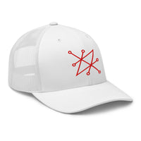 trucker hat featuring Red Sigil of Fallen Angel Azazel Occult Symbol embroidered artwork, product image 10