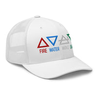 trucker hat featuring Four Elements of Matter: Fire, Water, Wind, Earth embroidered artwork, product image 10