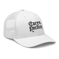 trucker hat featuring Carpe Noctem Black Seize The Night Vampire embroidered artwork, product image 10