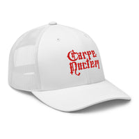 trucker hat featuring Carpe Noctem Red Seize The Night Vampire embroidered artwork, product image 10