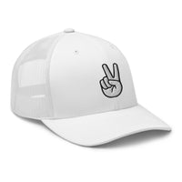 trucker hat featuring The V Sign for Victory Hand Gesture embroidered artwork, product image 10