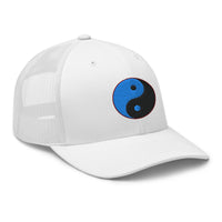 trucker hat featuring Yin Yang Blue Chinese Symbol embroidered artwork, product image 10