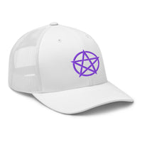 trucker hat featuring Purple Witchcraft Woven Pentacle Pagan embroidered artwork, product image 10
