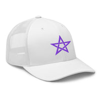 trucker hat featuring Purple Wiccan Woven Pentagram Symbol embroidered artwork, product image 10