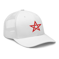 trucker hat featuring Red Wiccan Woven Pentagram Symbol embroidered artwork, product image 10