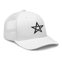 trucker hat featuring Black Wiccan Woven Pentagram Symbol embroidered artwork, product image 10